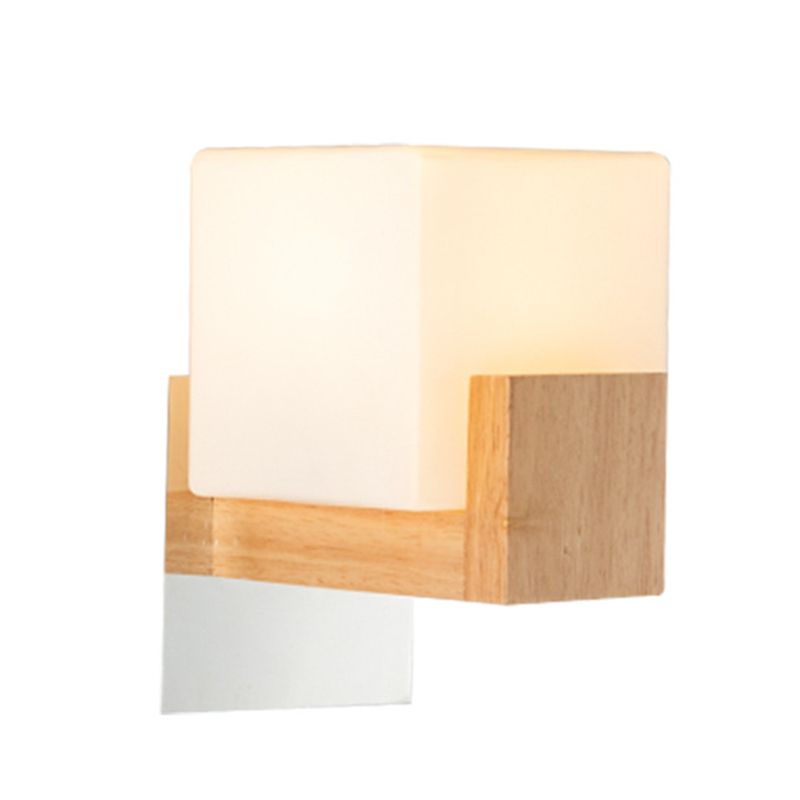 Modern Style Square Shade Wall Light Wood 1 Light Sconces for Bedroom