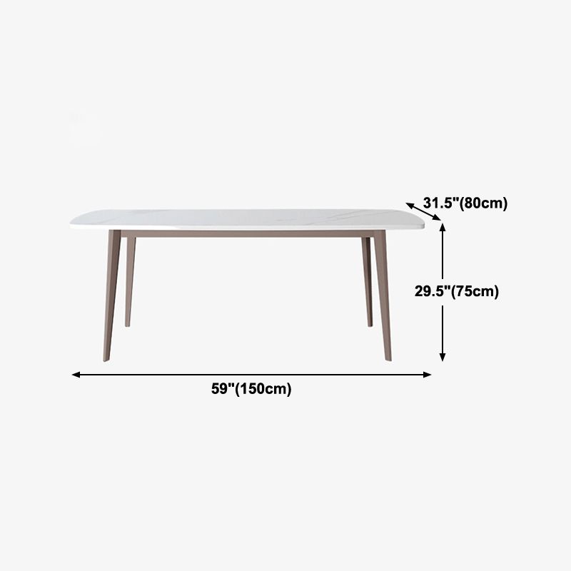 Modern Sintered Stone Dining Table White 4 Legs Rectangular Dining Furniture Metal Base