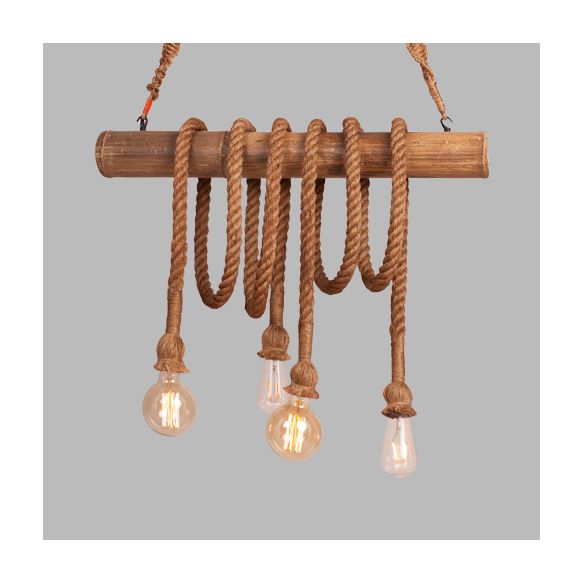Country Rope Rope Island Light 3/4/6-Light Bamboo Island Pendant Light avec une ampoule nue en beige