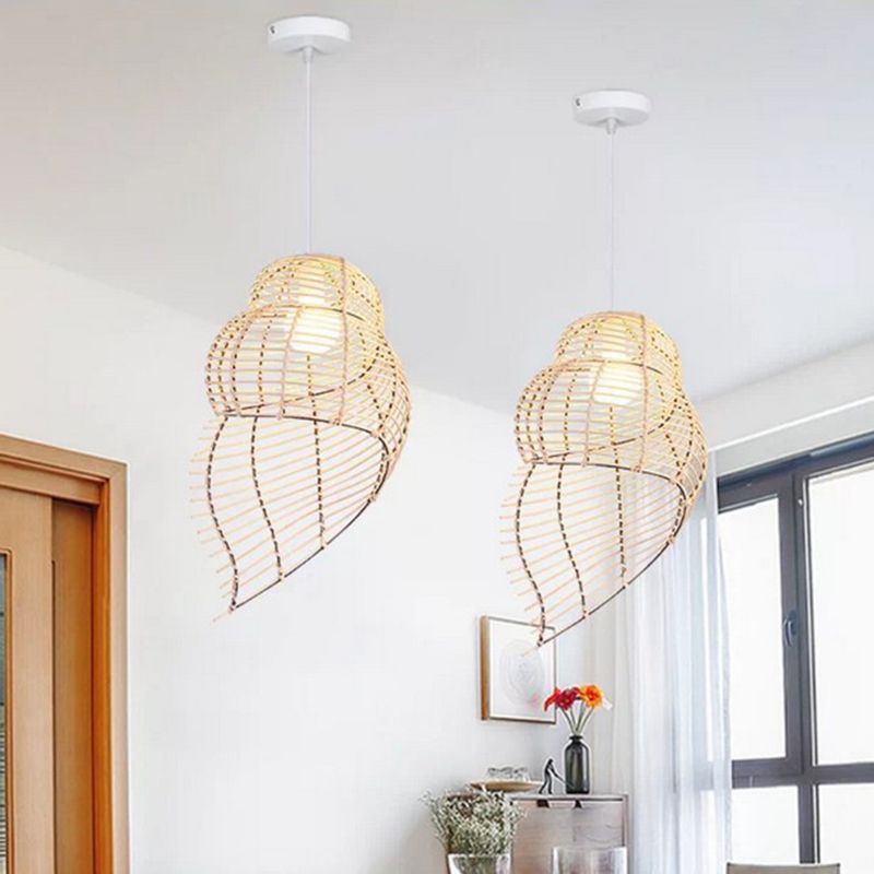 Bamboo Asia Pendant Light 1-Light Hanging Ceiling Light for Dining Room