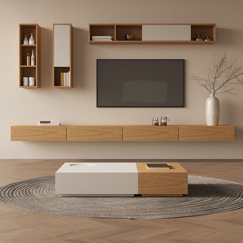 Wall-mounted TV Media Console Wooden TV Stand Console with Drawers