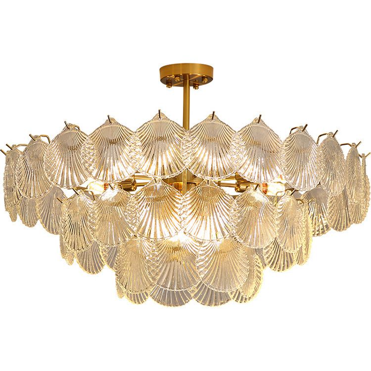 Shell Chandelier Light Fixture Vintage Glass Pendant Lighting for Restaurant
