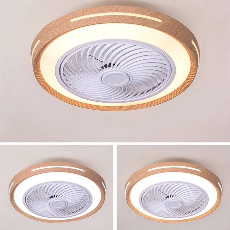 Holz Finish Runde Lüfter Lampe Nordic Metall LED Semi Flush Montiertes Licht für Schlafzimmer