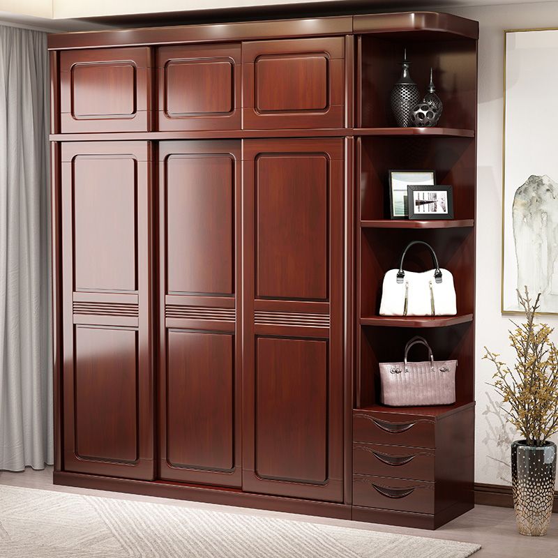 Traditional Wardrobe Cabinet Rubberwood Brown Wardrobe Armoire