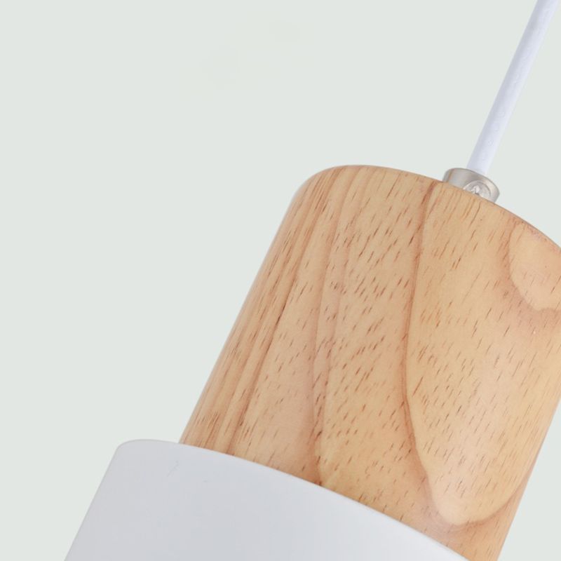 Wooden Cylindrical Single Pendant Light in Modern Concise Style Aluminium Macaron Hanging Lamp
