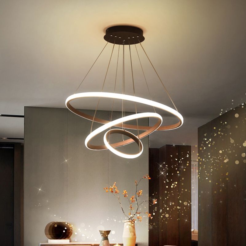 Simple Style Circle Circle a ciondolo lampadario del ristorante metallico LED LED Luce in nero