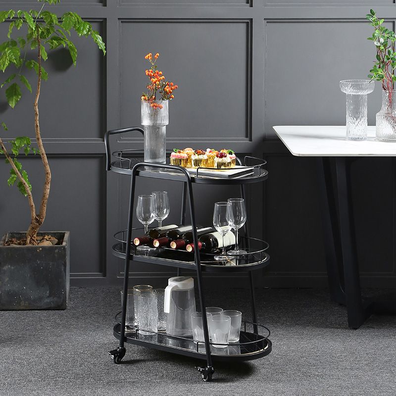 Modern 26.38"W Rolling Prep Table Oval Metal Prep Table for Home Use