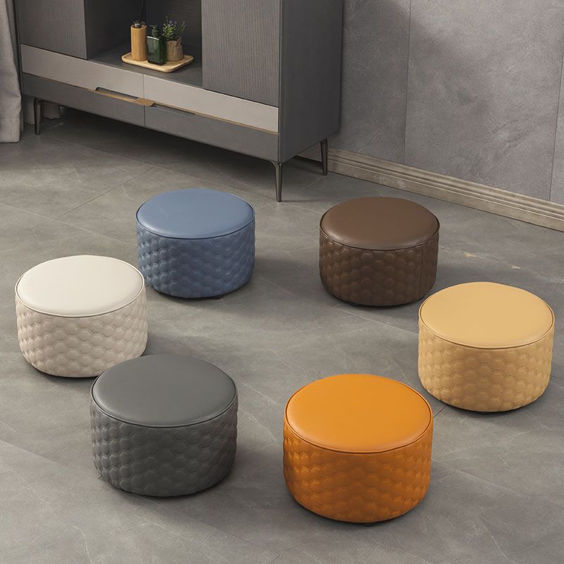 Stylish PU Ottoman Solid Color Water Resistant Round Footstool Ottoman