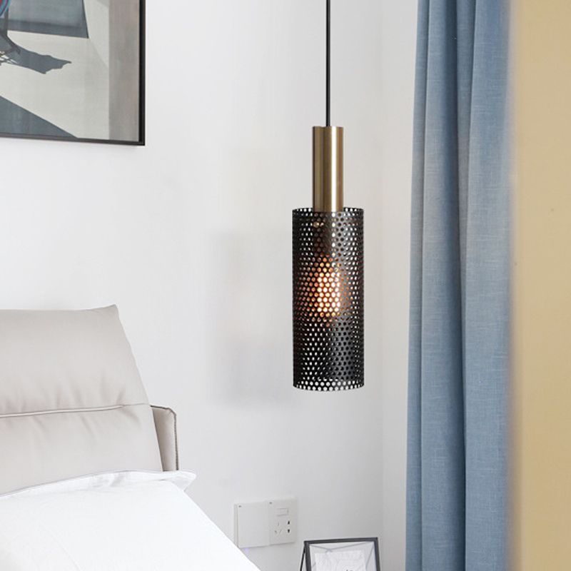 Cylindre Métal Pruste Pendante Light Simplicité Suspension Éclairage avec design creux pour salle à manger