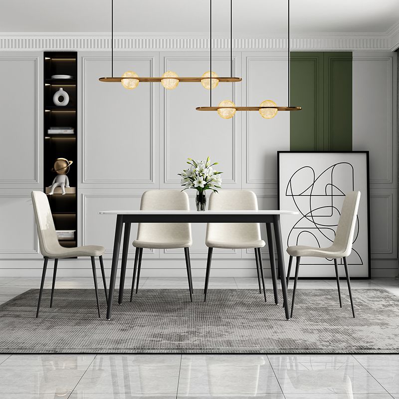 Simple Sintered Stone Kitchen Dining Table Rectangle White Dining Table with 4 Legs Base