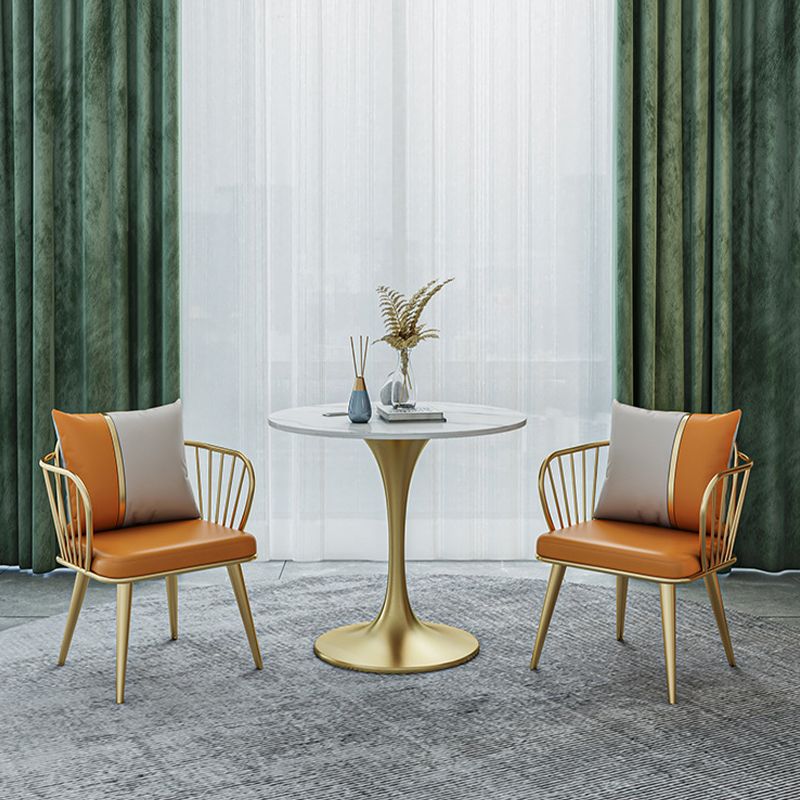 Glam Upholstered Dining Chairs Windsor Back Arm Chairs in Orange