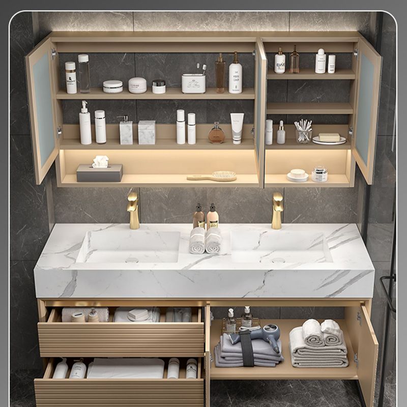 Glam Vanity Set Quartz Top Standalone Cabinet and Mirror Space Saver Vanity
