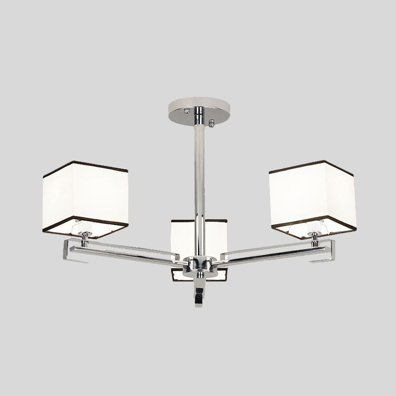 White 3/6/8 Lights Chandelier Light Classic Fabric Square Pendant Lamp for Living Room