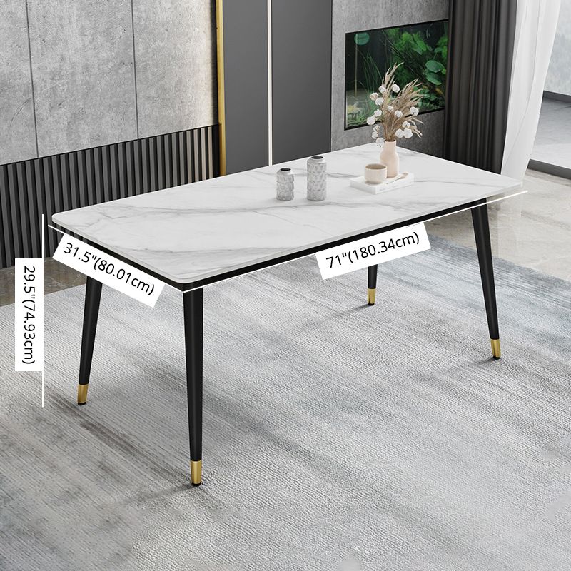 Contemporary Style Sintered Stone Dining Set with White Table and 4 Black Legs Base