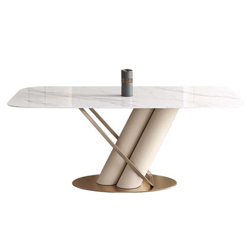 Rectangle Pedestal Table Traditional Luxury Dinner Table with Steel Base