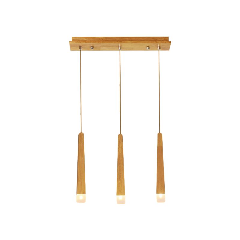 3/5 Heads Dining Room Multi Pendant Minimalist Beige Suspension Light with Square Bar Wood Shade