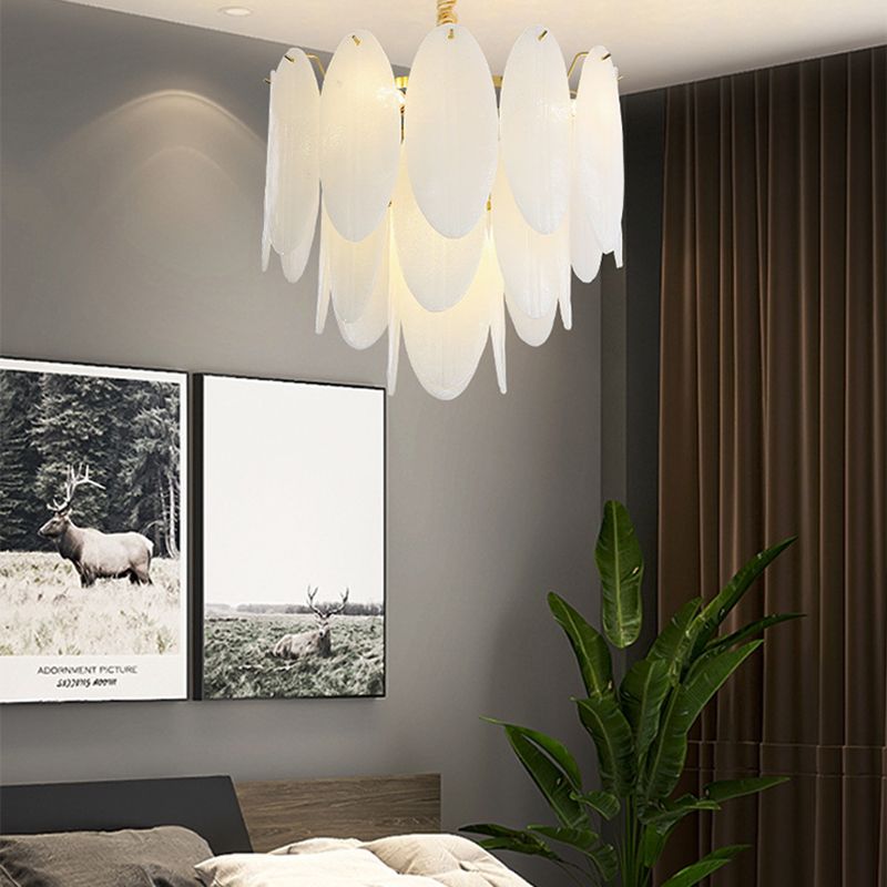 Federleuchterleuchte Vintage White Glass Anhänger Beleuchtung für das Restaurant