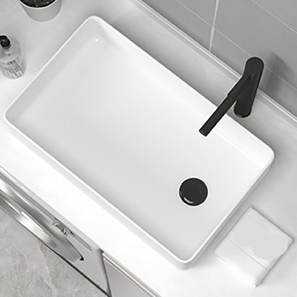 Contemporary Bathroom Sink Pop-Up Drain Porcelain Rectangular Vessel Sink
