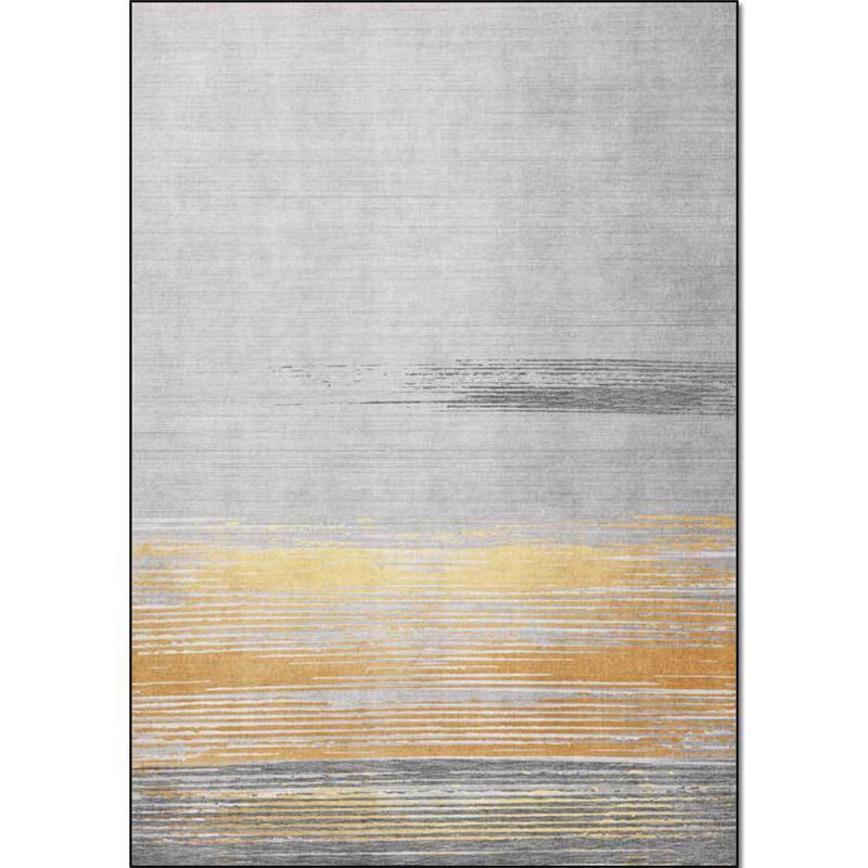 Nordic Striped Pattern Rug Grey and Yellow Polyester Rug Machine Washable Non-Slip Area Rug for Bedroom