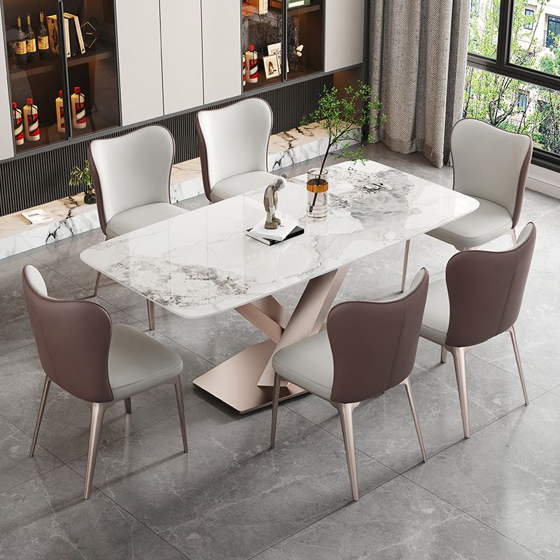 Luxury Sintered Stone Top Table Rectangle Dining Table with Pedestal Base