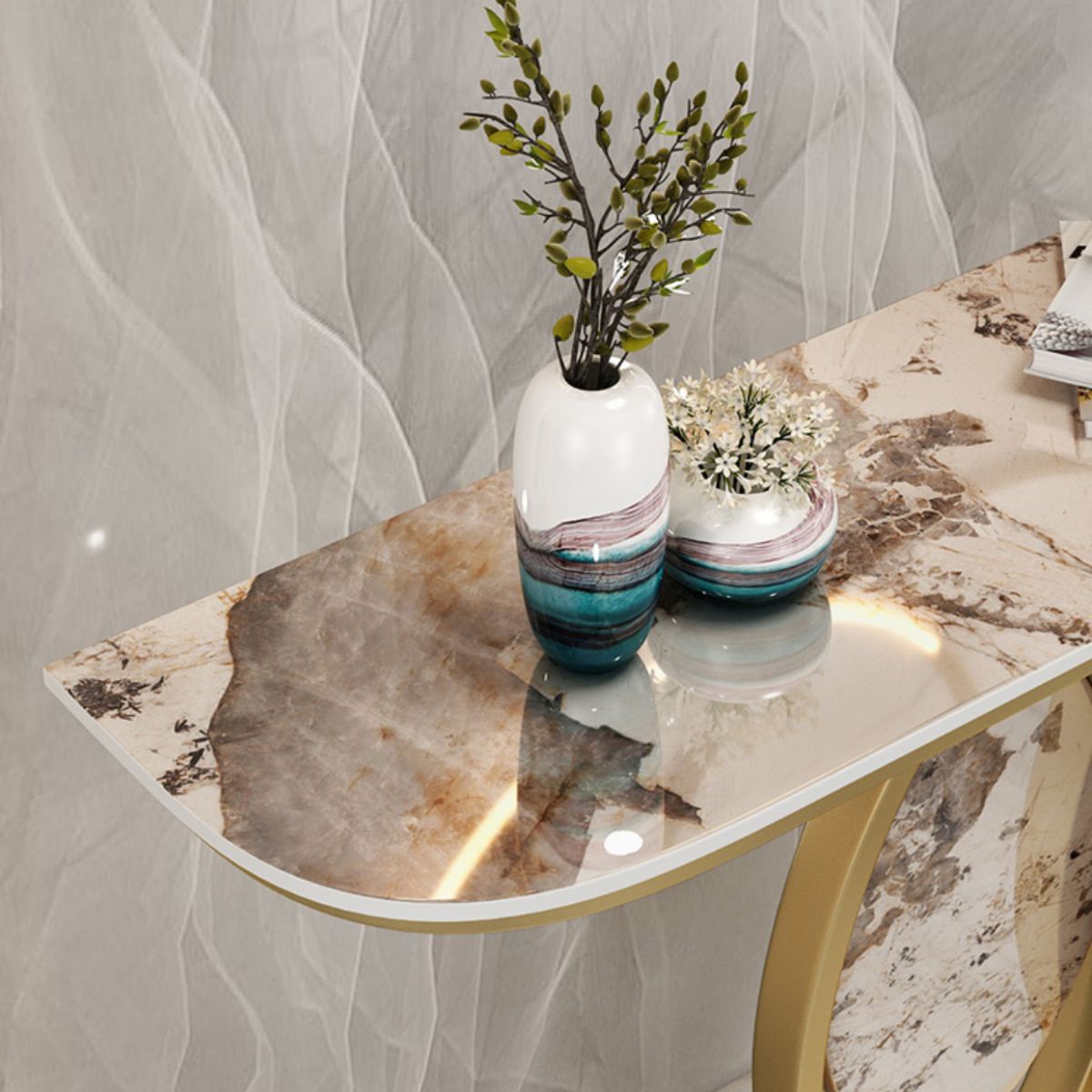Glam Stone Console Table Scratch Resistant End Table for Hall