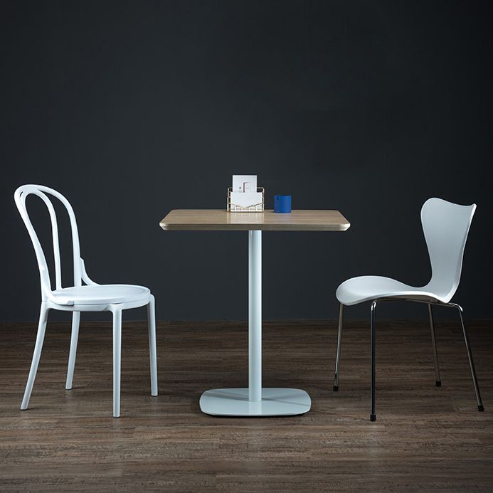 Modern Square Dining Table Wood Tabletop with Steel Pedestal Base