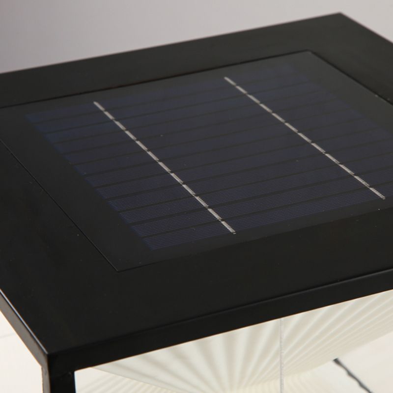 Square Shape Metal Solar Pillar Lamp Modern Style 1 Light Outdoor Lights in Black