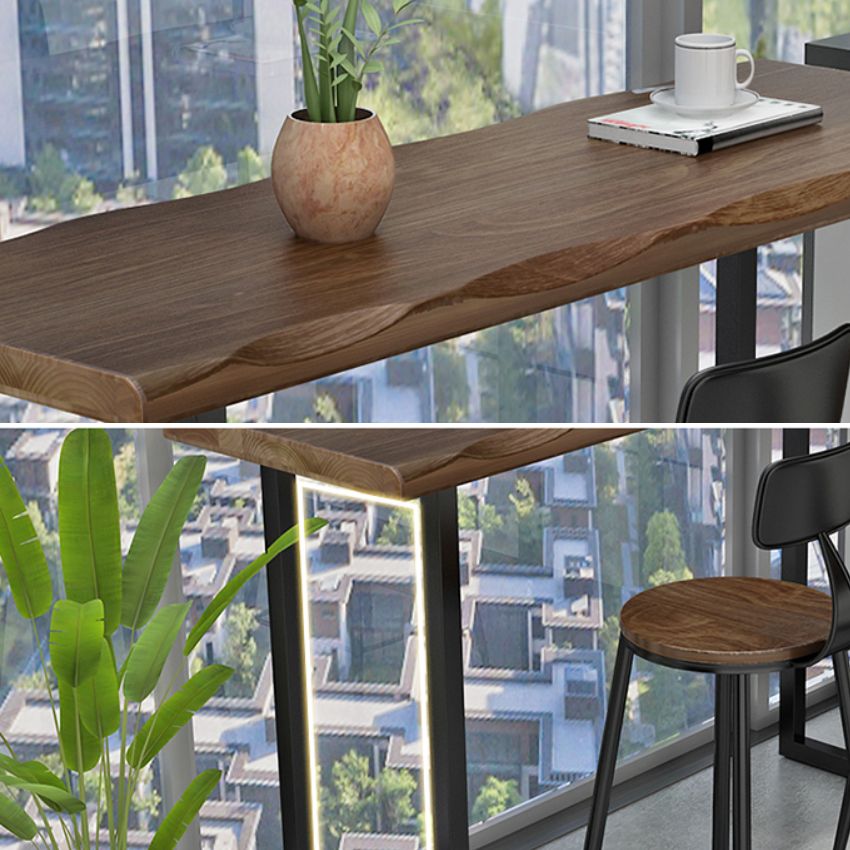 Wood Bar Table Modern Rectangle Bar Dining Table with Double Pedestal for Living Room