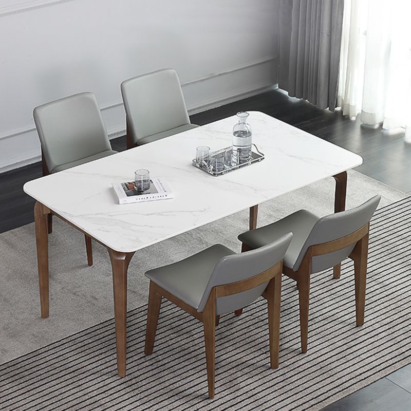 Contemporary Fixed Sintered Stone Dining¬†Room¬†Table¬†with 4 Solid Wood Legs Kitchen Dining Set