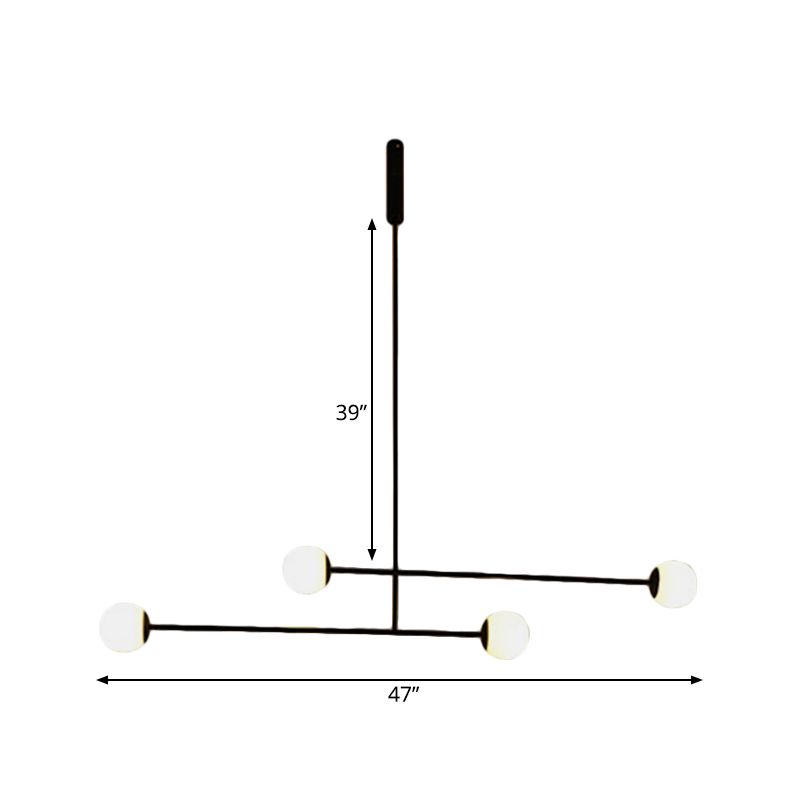 Lampada lampadina lineare nera Light Modern Style 4 teste lampada a sospensione in metallo con sfera di vetro per sala da pranzo