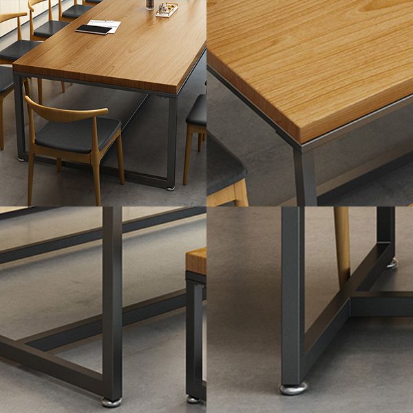 Metal Industrial Rectangle Dining Table Pine Wood Top Table with Trestle Base
