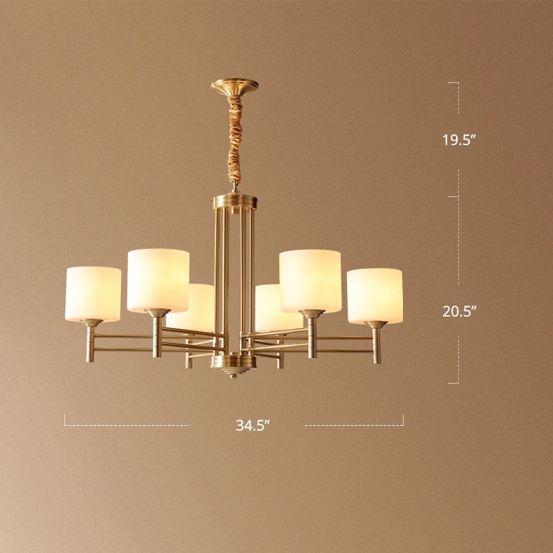 Messingzylindrischer Anhänger leuchten traditionelle weiße Glaskronleuchterlampe