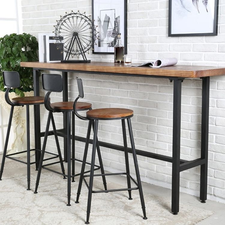 Indoor Rectangle Counter Height Table Trestle Solid Wood Natural Counter Table