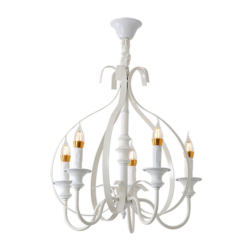 Swooping Arm Metal Chandelier Light Traditional 5 Lights Dining Room Pendant Lighting in White