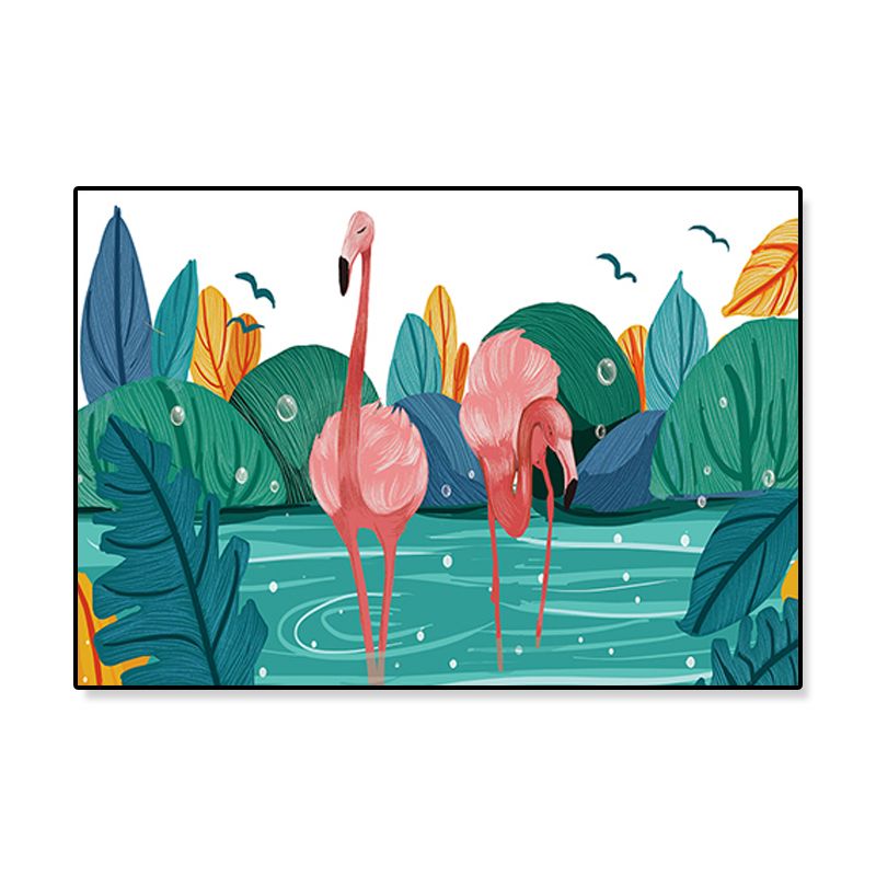 Flamingo Print Painting Tropical Stylish Textured Canvas Wall Art for Dining Room