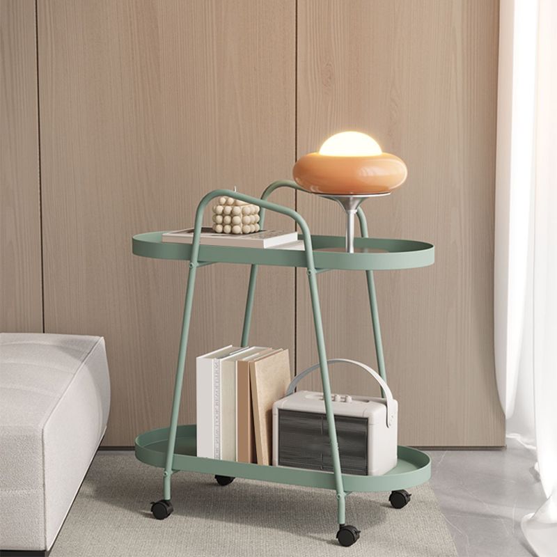 25.19" Tall 4 Legs Side Table with Metal Shelves Oval End Table Stand