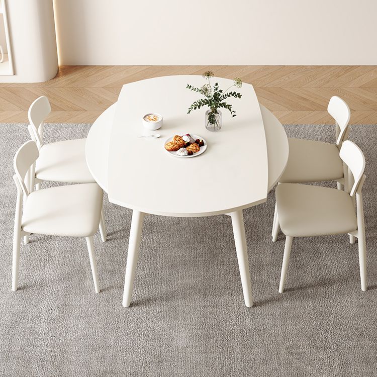 Contemporary White Easy Folding Stone Dining Table with 4 Wooden Legs