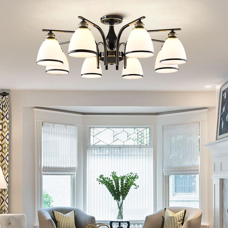 American Style Ceiling Light Cone Shape Ceiling Lamp with Glass Shade for Bedroom