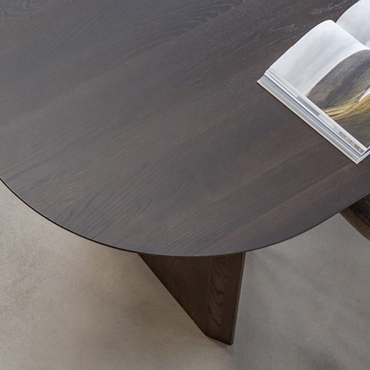 Mesa de comedor minimalista de doble pedestal oval