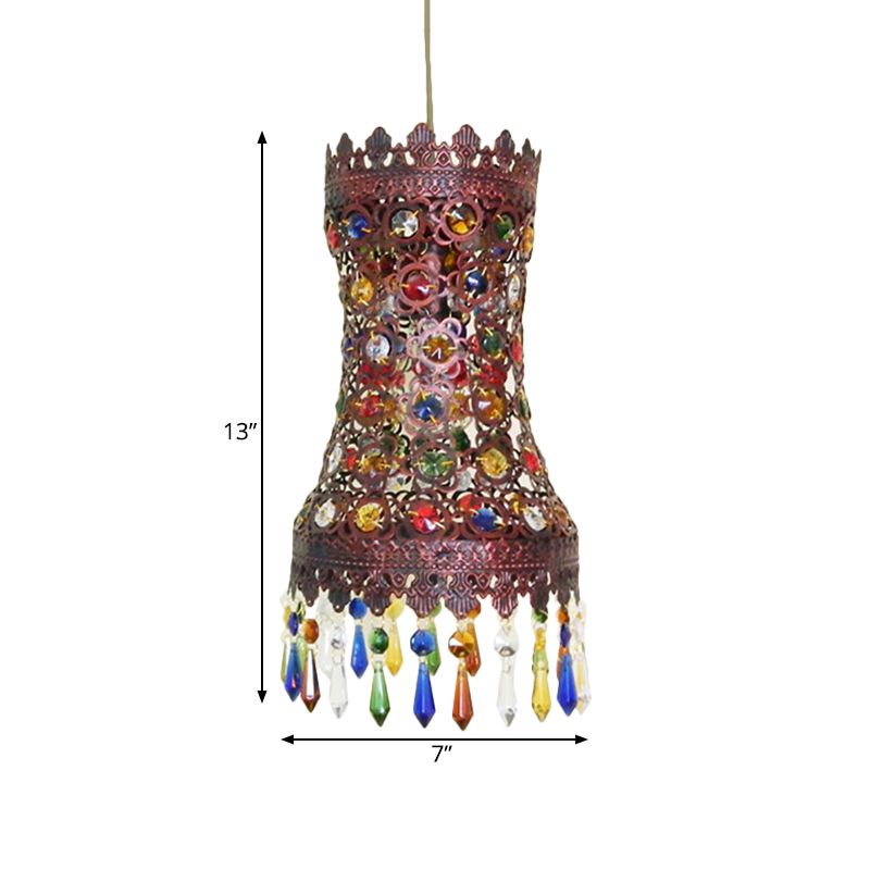Metal Curvy Drop Pendant Antique 1 Light Restaurant Hanging Light Fixture in Copper