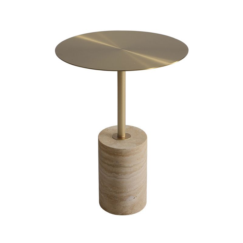 Stone Pedestal End Table Metal Round Side End Table for Living Room