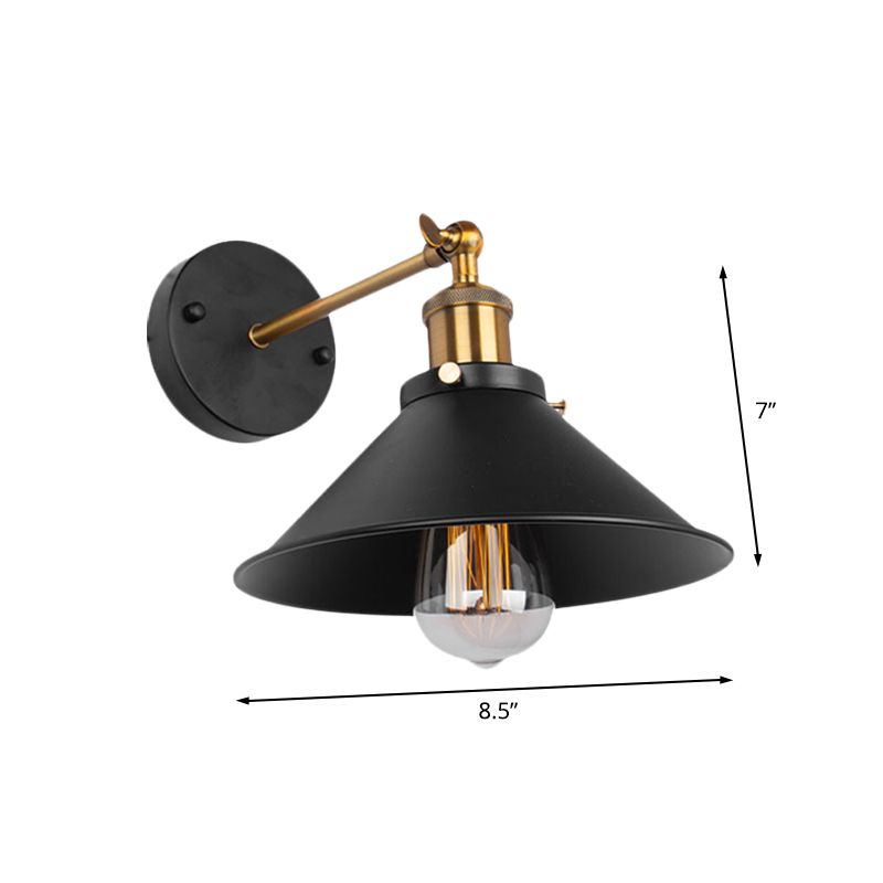 Black Finish 1 Bulb Wall Mount Industrial Metal Conical Wall Sconce Light for Restaurant