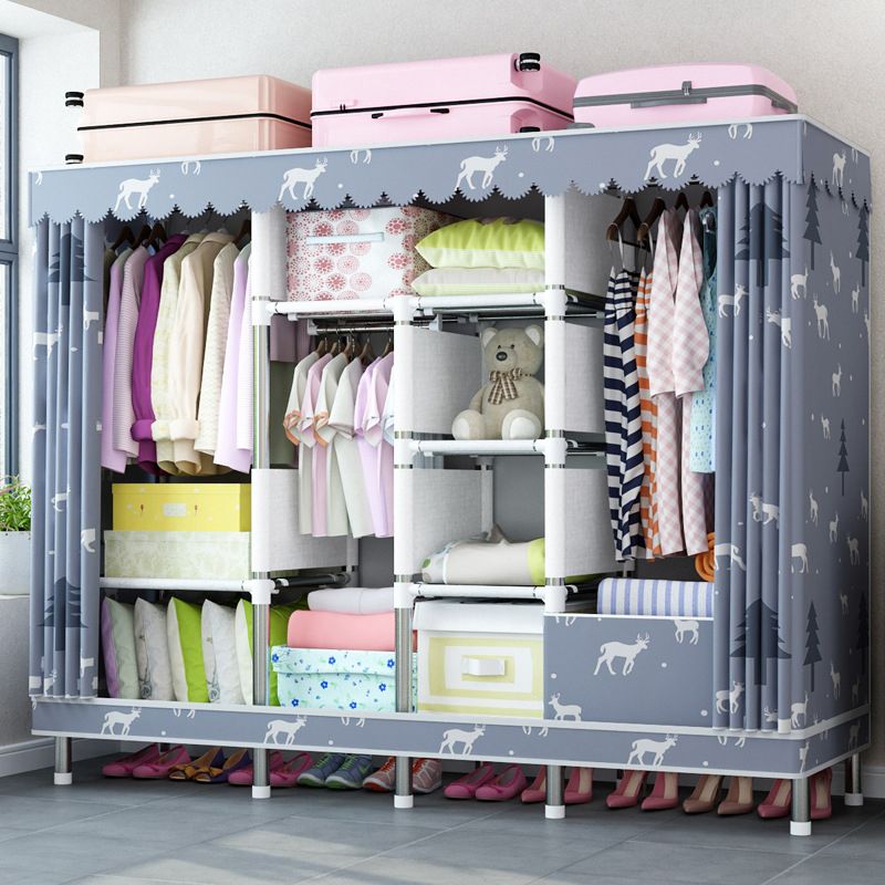 Contemporary Home Wardrobe Armoire Steel Frame Wardrobe with Shelves