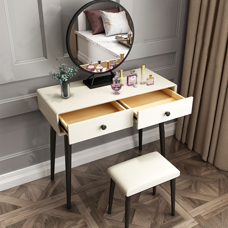 Contemporary White Vanity Table 29.53" H Vanity Set with Stool and Mirror