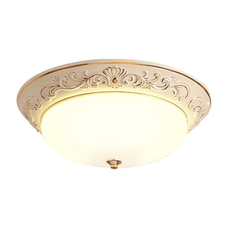 Oblong Bedroom Flush Mount Light Antiqued White Glass Yellow/Blue/Light Blue LED Flush Lamp, 12"/14.5"/17" Wide