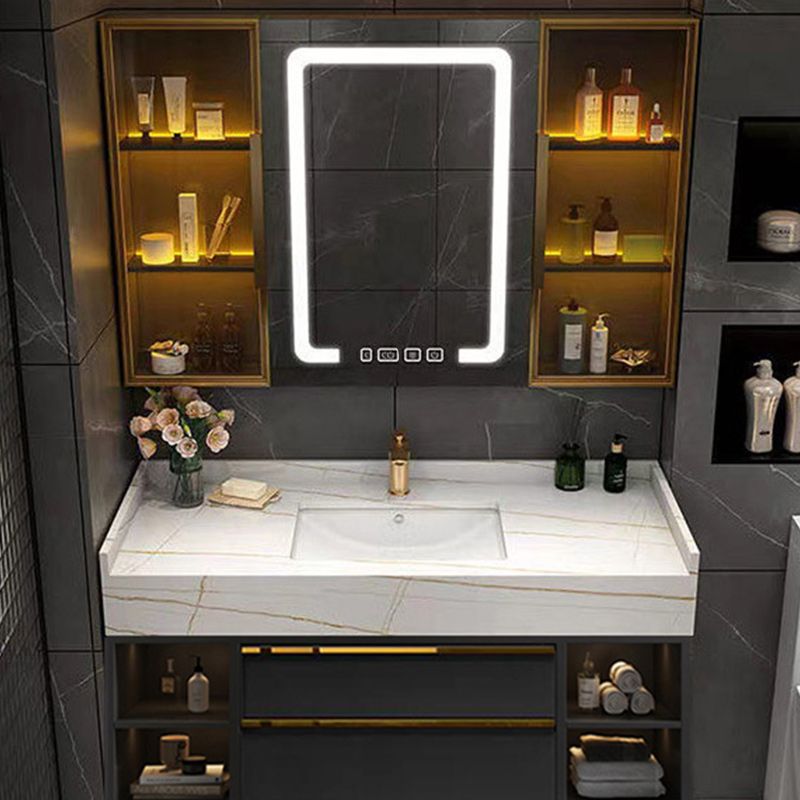 Glam Bathroom Sink Vanity Quartz with Mirror and Faucet Wall-Mounted Vanity Sink