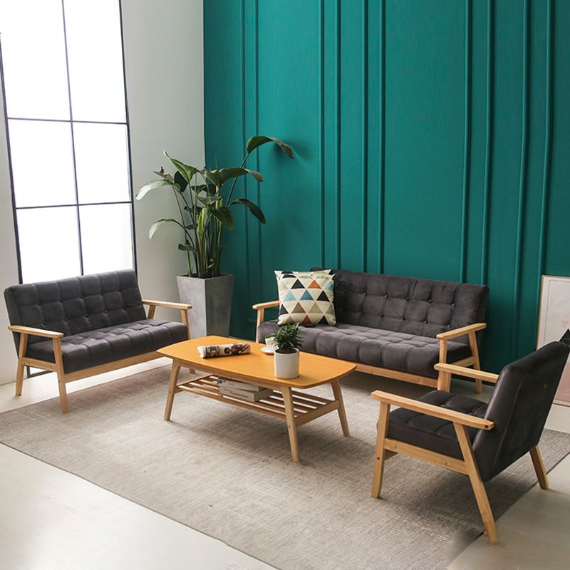 Brown Modern Biscuit Back Genuine Leather Standard Sofa 27.56"High Square Arm Sofa