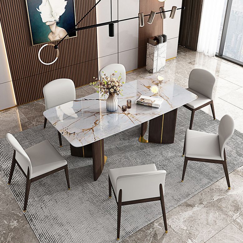 1/4/5/6/7 Pieces Rectangle Dining Set Sintered Stone Top Dining Table with Leather Chairs