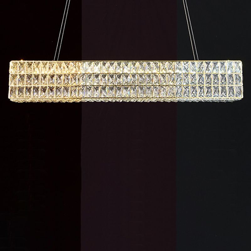 Lámpara colgante de restaurantes rectángulos modernos de acero inoxidable de acero de acero inoxidable con sombra de cristal