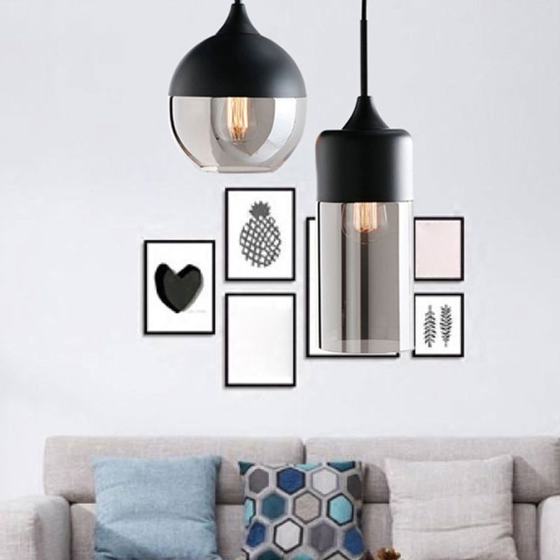Nordic Glass Geometric Pendant Lamp Single-Bulb Dining Room Hanging Light
